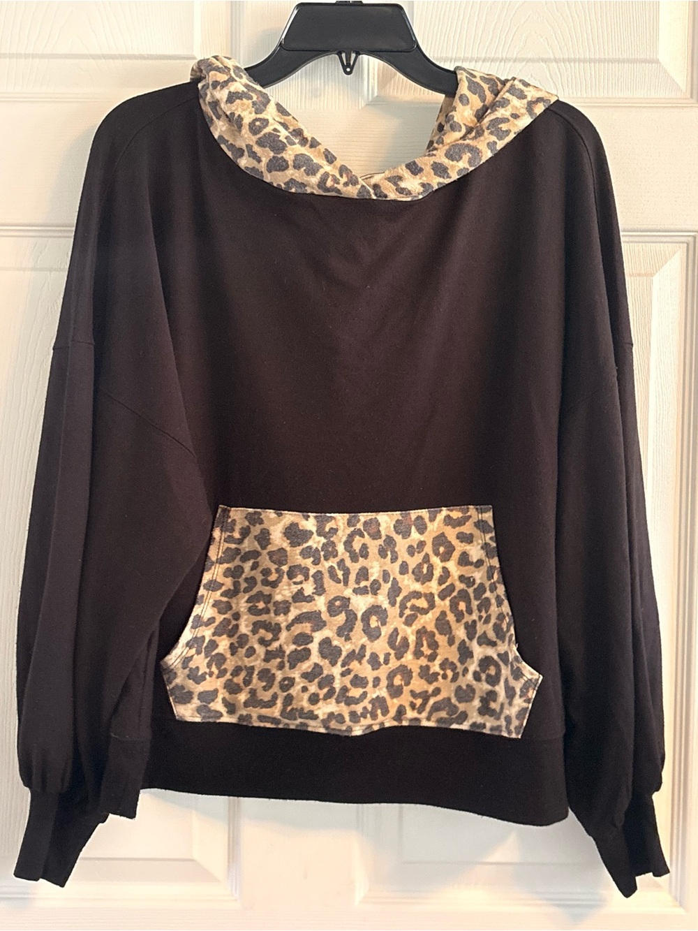 Zenana Outfitters Black Hoodie with Leopard